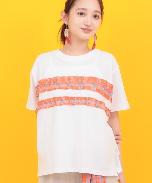 チチカカ(チチカカ)の「Orale! カラーチェックラインTシャツ(Tシャツ/カットソー・レディース・ホワイト/イエロー/グリーン・FREE)」の1枚目の写真