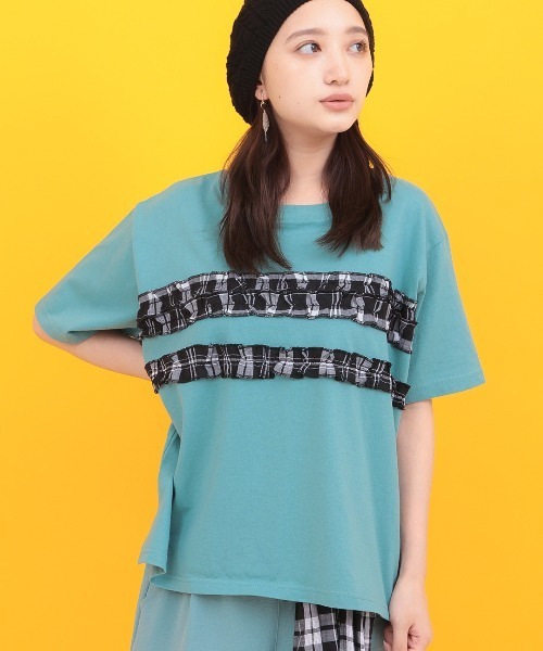 チチカカ(チチカカ)の「Orale! カラーチェックラインTシャツ(Tシャツ/カットソー・レディース・ホワイト/イエロー/グリーン・FREE)」の2枚目の写真