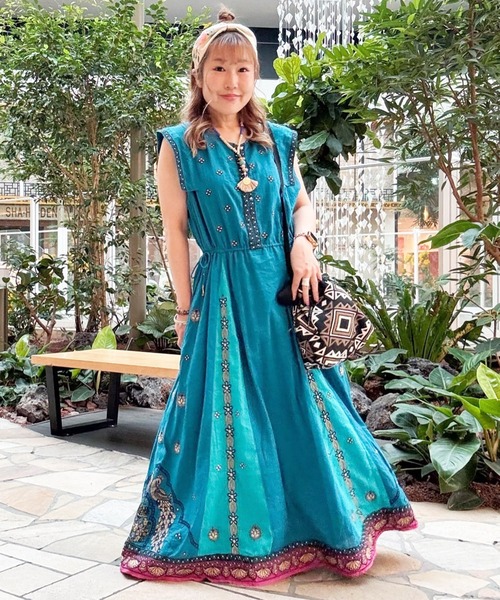 チャイハネ(チャイハネ)の「【チャイハネ】レヘンナ刺繍ノースリーブワンピース(ワンピース・レディース・ターコイズブルー/ホワイト/ブラウン・FREE)」の10枚目の写真
