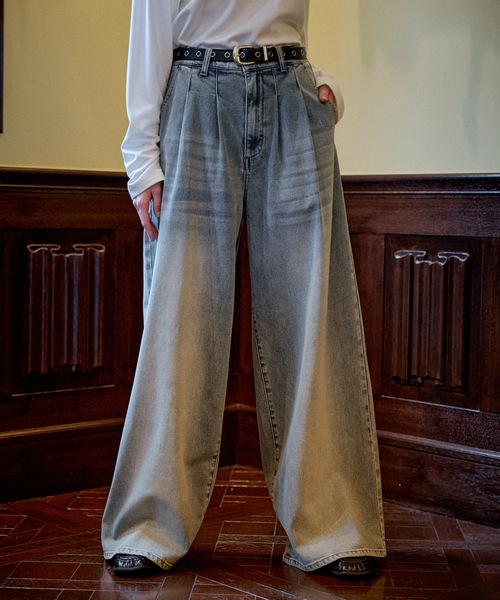 CASPER JOHN(キャスパージョン)の「Wool mix baggy denim pants/ウールミックスバギーデニムパンツ(デニムパンツ・メンズ・ブラック系/ライトインディゴブルー/ブラック系1/インディゴブルー・X-SMALL/MEDIUM/SMALL/LARGE)」の4枚目の写真