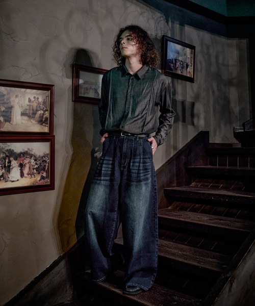 CASPER JOHN(キャスパージョン)の「Wool mix baggy denim pants/ウールミックスバギーデニムパンツ(デニムパンツ・メンズ・ブラック系/ライトインディゴブルー/ブラック系1/インディゴブルー・X-SMALL/MEDIUM/SMALL/LARGE)」の7枚目の写真