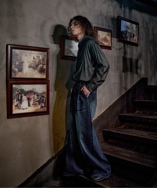 CASPER JOHN(キャスパージョン)の「Wool mix baggy denim pants/ウールミックスバギーデニムパンツ(デニムパンツ・メンズ・ブラック系/ライトインディゴブルー/ブラック系1/インディゴブルー・X-SMALL/MEDIUM/SMALL/LARGE)」の8枚目の写真