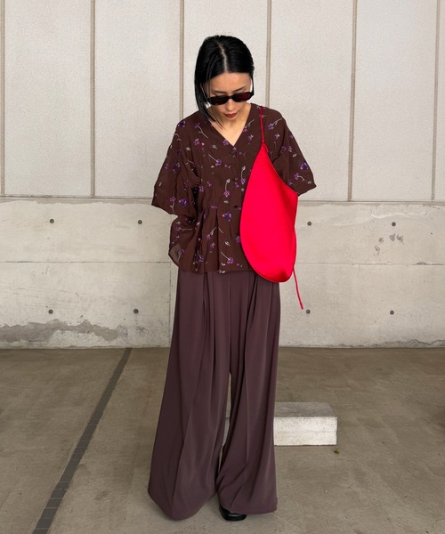 Ameri(アメリ)の「LUCIA BERRY EMBROIDERY SEER GOWN(シャツ/ブラウス・レディース・ホワイト/ブラウン・FREE)」の9枚目の写真
