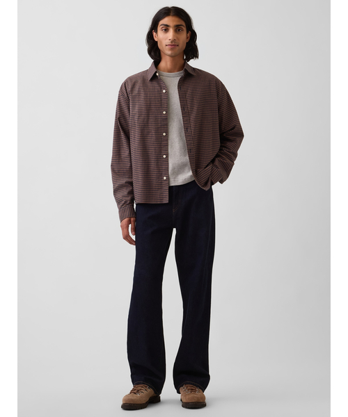 GAP(ギャップ)の「リラックスフィット クロップド ストレートヘム オックスフォードシャツ(シャツ/ブラウス・メンズ・ブルー系その他/ホワイト×ブルー/ブラウン系その他・XS/S/M/L/XL)」の6枚目の写真