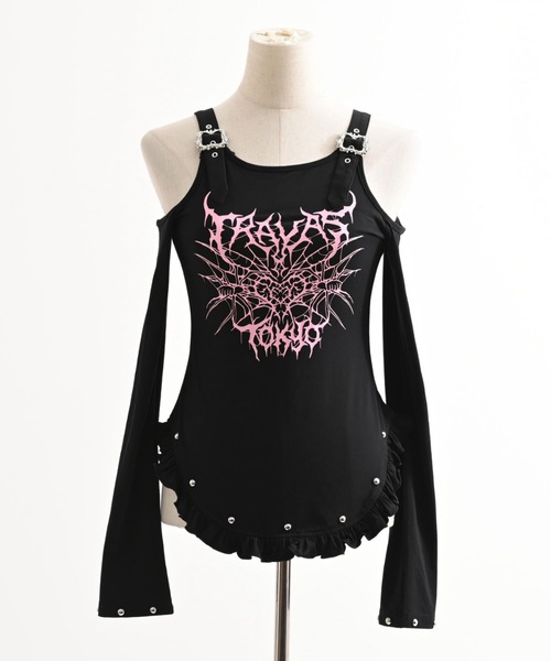TRAVAS TOKYO(トラバス トウキョウ)の「『TRAVAS TOKYO/トラバス トーキョー』ゴシックロゴオフショルトップス(Tシャツ/カットソー・レディース・ブラック×ホワイト/ブラック×ピンク・FREE)」の18枚目の写真
