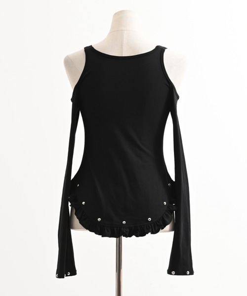 TRAVAS TOKYO(トラバス トウキョウ)の「『TRAVAS TOKYO/トラバス トーキョー』ゴシックロゴオフショルトップス(Tシャツ/カットソー・レディース・ブラック×ホワイト/ブラック×ピンク・FREE)」の12枚目の写真