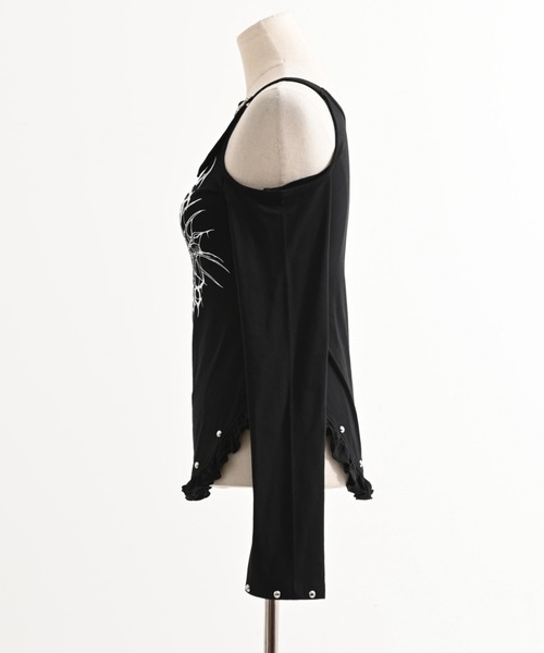 TRAVAS TOKYO(トラバス トウキョウ)の「『TRAVAS TOKYO/トラバス トーキョー』ゴシックロゴオフショルトップス(Tシャツ/カットソー・レディース・ブラック×ホワイト/ブラック×ピンク・FREE)」の11枚目の写真