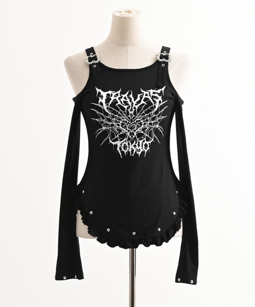 TRAVAS TOKYO(トラバス トウキョウ)の「『TRAVAS TOKYO/トラバス トーキョー』ゴシックロゴオフショルトップス(Tシャツ/カットソー・レディース・ブラック×ホワイト/ブラック×ピンク・FREE)」の10枚目の写真