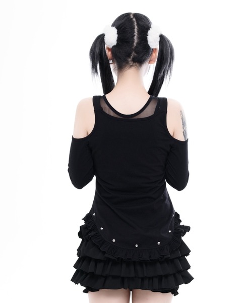 TRAVAS TOKYO(トラバス トウキョウ)の「『TRAVAS TOKYO/トラバス トーキョー』ゴシックロゴオフショルトップス(Tシャツ/カットソー・レディース・ブラック×ホワイト/ブラック×ピンク・FREE)」の8枚目の写真