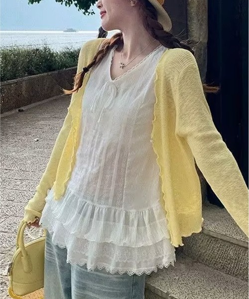 AsheKsha(アシクシャ)の「レースレース付きノースリーブトップス(タンクトップ・レディース・ホワイト・M)」の9枚目の写真