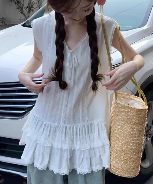 AsheKsha(アシクシャ)の「レースレース付きノースリーブトップス(タンクトップ・レディース・ホワイト・M)」の16枚目の写真
