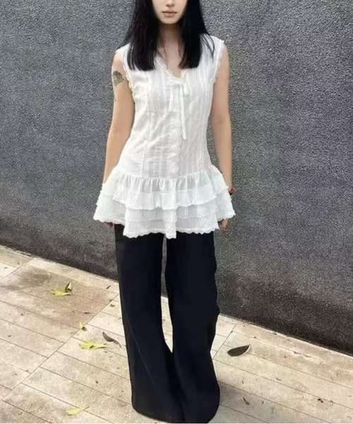 AsheKsha(アシクシャ)の「レースレース付きノースリーブトップス(タンクトップ・レディース・ホワイト・M)」の18枚目の写真