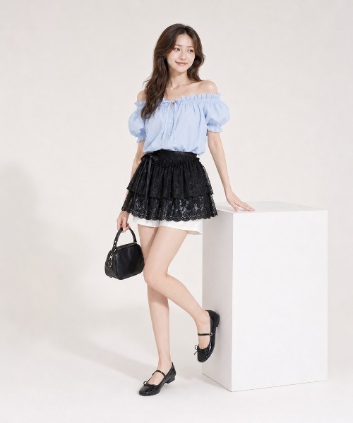 KONVINI(コンビニ)の「【KONVINI select】レースラップスカート レディース レイヤードスカート 重ね着 バレエコア シアー 韓国ファッション(スカート・レディース・ホワイト/ブラック・FREE)」の4枚目の写真