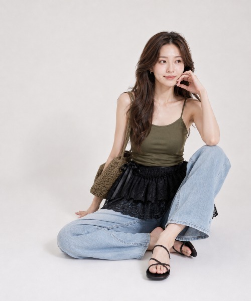 KONVINI(コンビニ)の「【KONVINI select】レースラップスカート レディース レイヤードスカート 重ね着 バレエコア シアー 韓国ファッション(スカート・レディース・ホワイト/ブラック・FREE)」の5枚目の写真