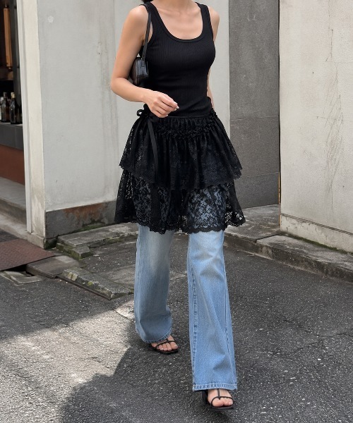 KONVINI(コンビニ)の「【KONVINI select】レースラップスカート レディース レイヤードスカート 重ね着 バレエコア シアー 韓国ファッション(スカート・レディース・ホワイト/ブラック・FREE)」の9枚目の写真