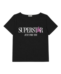 レオパードスーパースターオーバーサイズワンショルダー半袖Tシャツブラック