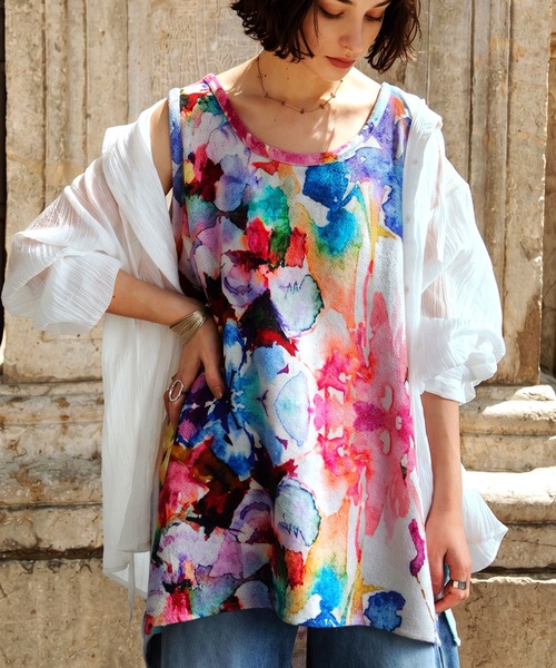 antiqua(アンティカ)の「花柄 水彩柄 レイヤード タンクトップ(タンクトップ・レディース・その他・ONESIZE)」の1枚目の写真