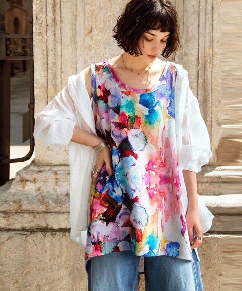antiqua(アンティカ)の「花柄 水彩柄 レイヤード タンクトップ(タンクトップ・レディース・その他・ONESIZE)」の3枚目の写真