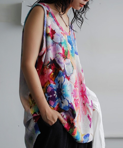 antiqua(アンティカ)の「花柄 水彩柄 レイヤード タンクトップ(タンクトップ・レディース・その他・ONESIZE)」の16枚目の写真