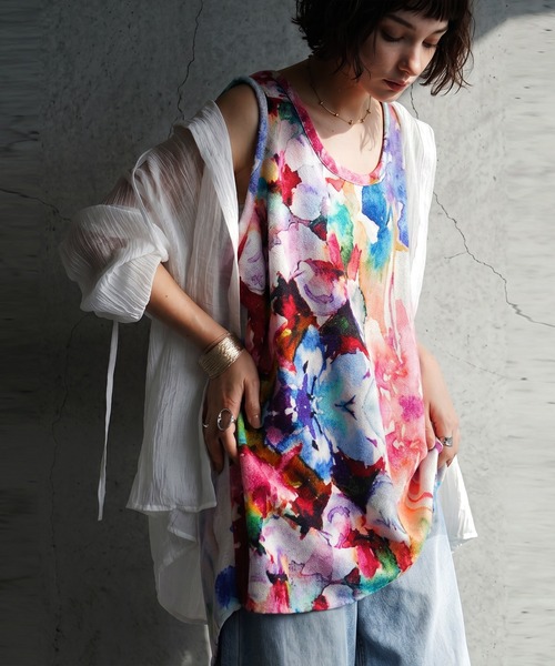 antiqua(アンティカ)の「花柄 水彩柄 レイヤード タンクトップ(タンクトップ・レディース・その他・ONESIZE)」の8枚目の写真
