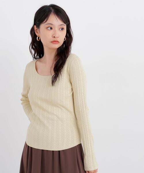 N.(N. Natural Beauty Basic)(エヌエヌナチュラルビューティーベーシック)の「アイレットニット(ニット/セーター・レディース・オフホワイト/イエロー/ブラック・フリ-)」の1枚目の写真