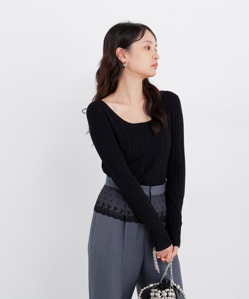 N.(N. Natural Beauty Basic)(エヌエヌナチュラルビューティーベーシック)の「アイレットニット(ニット/セーター・レディース・オフホワイト/イエロー/ブラック・フリ-)」の9枚目の写真
