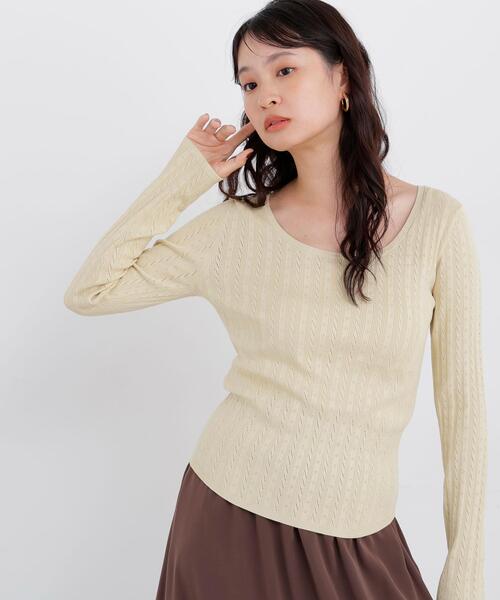 N.(N. Natural Beauty Basic)(エヌエヌナチュラルビューティーベーシック)の「アイレットニット(ニット/セーター・レディース・オフホワイト/イエロー/ブラック・フリ-)」の13枚目の写真