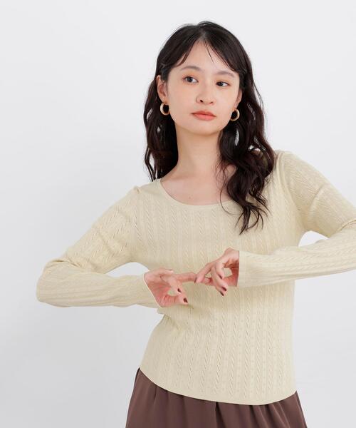 N.(N. Natural Beauty Basic)(エヌエヌナチュラルビューティーベーシック)の「アイレットニット(ニット/セーター・レディース・オフホワイト/イエロー/ブラック・フリ-)」の4枚目の写真