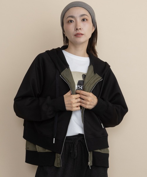 lodie(ロディ)の「ダンボールニット レイヤードパーカ(その他アウター・レディース・チャコールグレー/モカ/ブラック・FREE)」の1枚目の写真
