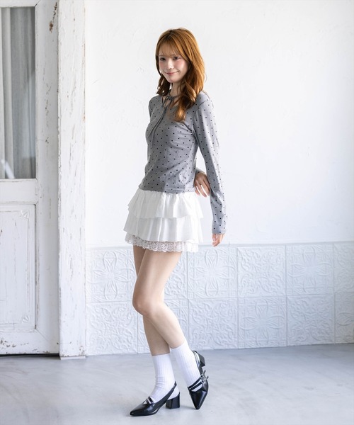 clear（クリア）の「裾レースフリルティアードミニスカート［骨格ウェーブ／ガーリー］（スカート・レディース・ブラック/ホワイト・S/M）」の22枚目の写真
