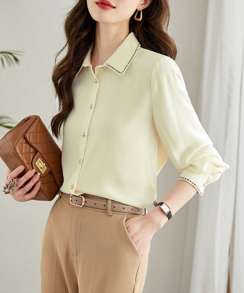 ONEP STAR(ワンピスター)の「ステッチ襟長袖シャツブラウス(シャツ/ブラウス・レディース・ベージュ・MEDIUM/X-LARGE/LARGE)」の6枚目の写真