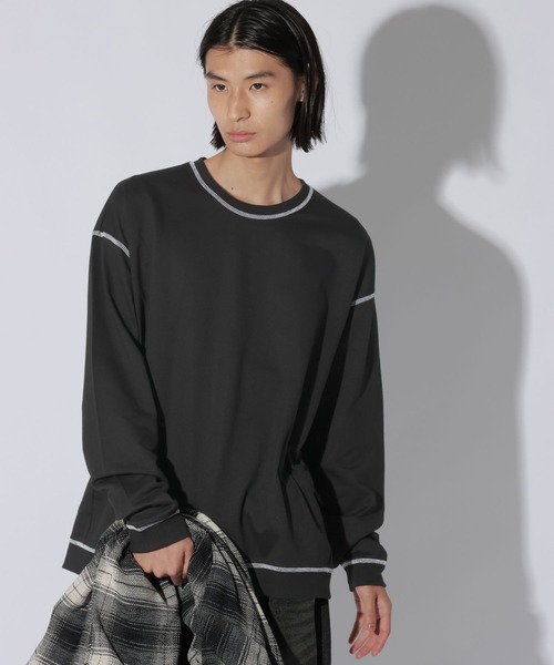 LAKOLE(ラコレ)の「ステッチミニ裏毛ロンT / 1068080(Tシャツ/カットソー・メンズ・ブラック/ホワイト/セージグリーン・MEDIUM/LARGE)」の2枚目の写真