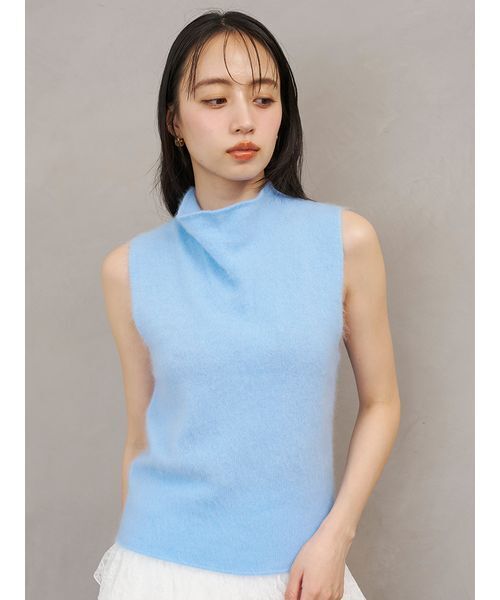 SNIDEL（スナイデル）の「【HIGH QUALITY】ウールミンクノースリプルオーバー（Tシャツ/カットソー・レディース・モカ/ホワイト/ライトブルー・F）」の3枚目の写真