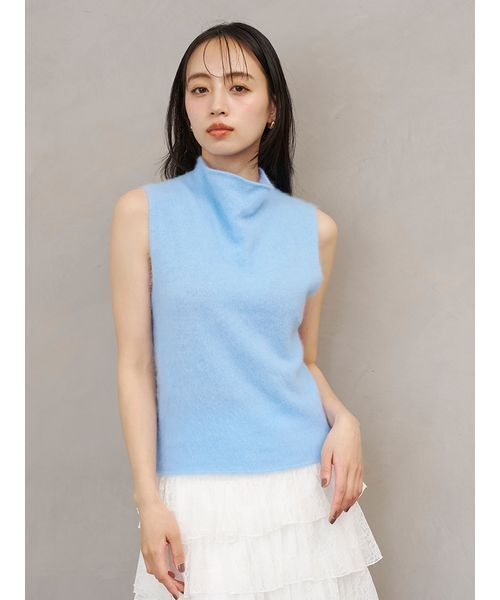 SNIDEL（スナイデル）の「【HIGH QUALITY】ウールミンクノースリプルオーバー（Tシャツ/カットソー・レディース・モカ/ホワイト/ライトブルー・F）」の13枚目の写真