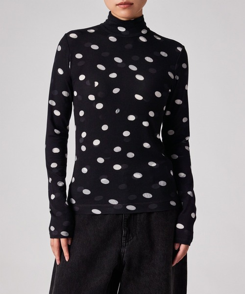 Paul Smith(ポールスミス)の「ウィメンズ "Shadow Polka" ハイネックトップス / 265320 148V(Tシャツ/カットソー・レディース・ブラック・MEDIUM)」の1枚目の写真