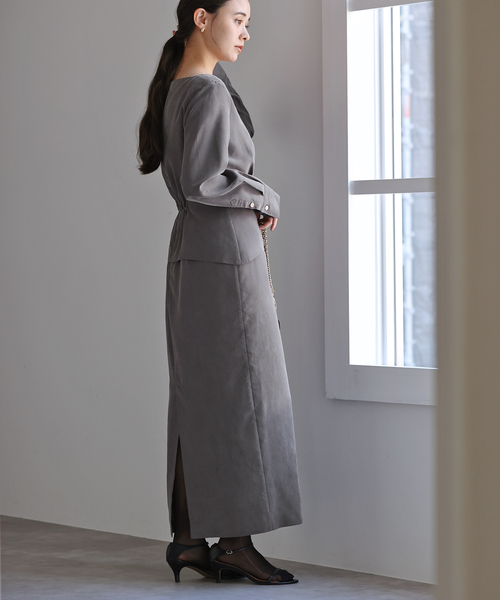 La TOTALITE（ラトータリテ）の「【洗える】ウエストラッフルワンピース（ワンピース・レディース・チャコールグレー/ネイビー・38/36）」の7枚目の写真