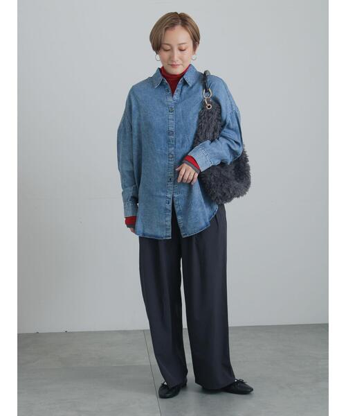 Te chichi(テチチ)の「ウォッシュデニムライクシャツ(シャツ/ブラウス・レディース・ブラック/ネイビー・F)」の7枚目の写真