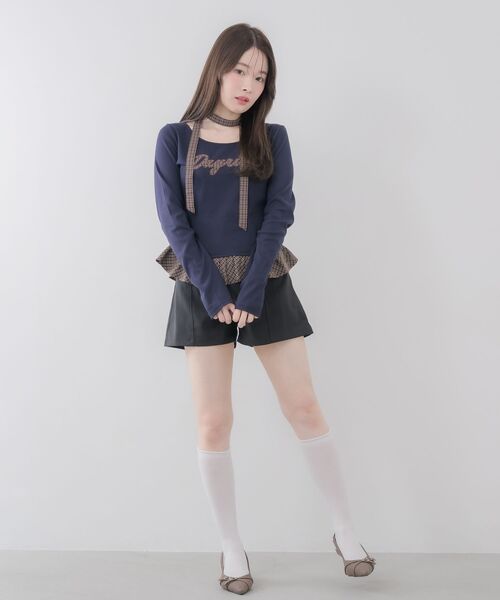 ems excite(エムズエキサイト)の「タイ付きパッチワークカットソー(Tシャツ/カットソー・レディース・ダークブルー/ライトグレー/ナチュラル・FREE)」の8枚目の写真