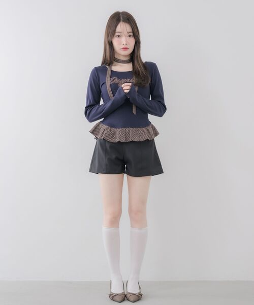 ems excite(エムズエキサイト)の「タイ付きパッチワークカットソー(Tシャツ/カットソー・レディース・ダークブルー/ライトグレー/ナチュラル・FREE)」の9枚目の写真