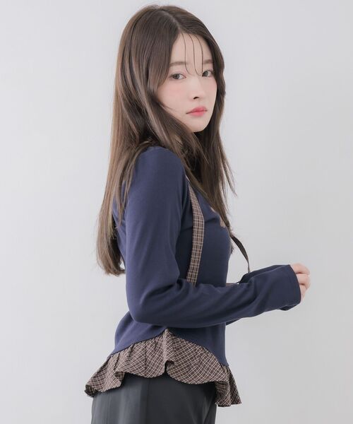 ems excite(エムズエキサイト)の「タイ付きパッチワークカットソー(Tシャツ/カットソー・レディース・ダークブルー/ライトグレー/ナチュラル・FREE)」の11枚目の写真