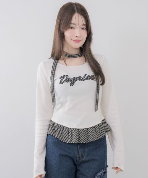ems excite(エムズエキサイト)の「タイ付きパッチワークカットソー(Tシャツ/カットソー・レディース・ダークブルー/ライトグレー/ナチュラル・FREE)」の13枚目の写真