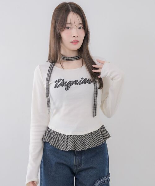 ems excite(エムズエキサイト)の「タイ付きパッチワークカットソー(Tシャツ/カットソー・レディース・ダークブルー/ライトグレー/ナチュラル・FREE)」の14枚目の写真
