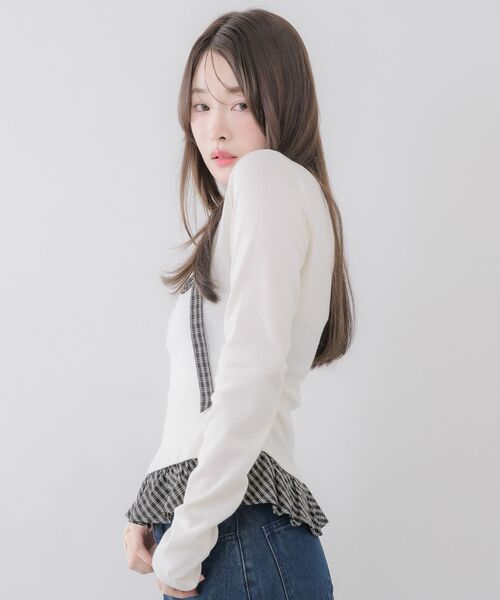 ems excite(エムズエキサイト)の「タイ付きパッチワークカットソー(Tシャツ/カットソー・レディース・ダークブルー/ライトグレー/ナチュラル・FREE)」の15枚目の写真