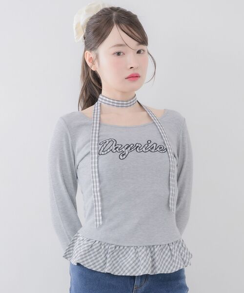 ems excite(エムズエキサイト)の「タイ付きパッチワークカットソー(Tシャツ/カットソー・レディース・ダークブルー/ライトグレー/ナチュラル・FREE)」の18枚目の写真