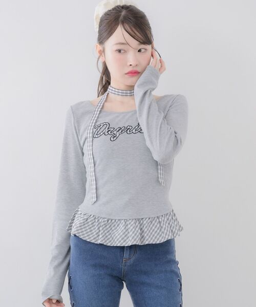 ems excite(エムズエキサイト)の「タイ付きパッチワークカットソー(Tシャツ/カットソー・レディース・ダークブルー/ライトグレー/ナチュラル・FREE)」の19枚目の写真