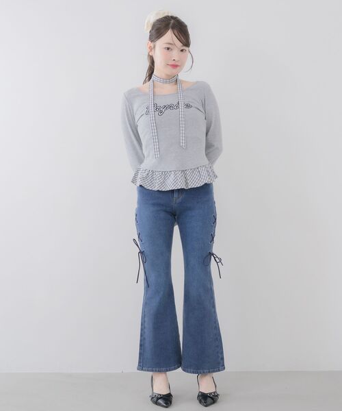 ems excite(エムズエキサイト)の「タイ付きパッチワークカットソー(Tシャツ/カットソー・レディース・ダークブルー/ライトグレー/ナチュラル・FREE)」の21枚目の写真