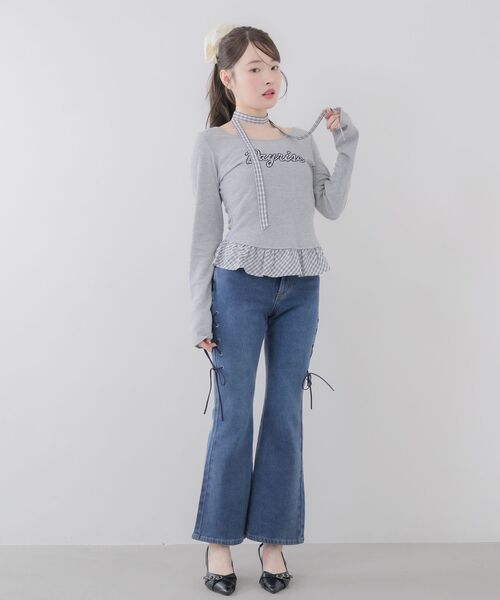 ems excite(エムズエキサイト)の「タイ付きパッチワークカットソー(Tシャツ/カットソー・レディース・ダークブルー/ライトグレー/ナチュラル・FREE)」の22枚目の写真