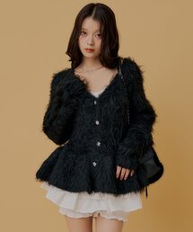 ビジューボタンペプラムニット+バルーンキャミセット