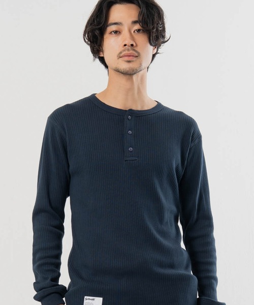 Schott(ショット)の「Schott- ARMY RIB HENLEY LSTEE(Tシャツ/カットソー・メンズ・ネイビー/ホワイト・M/XL/L)」の1枚目の写真