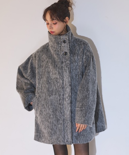 SOELA(ソエラ)の「【SOELA】スタンドカラーシャギーコート/WEB限定(その他アウター・レディース・グレー・M)」の1枚目の写真
